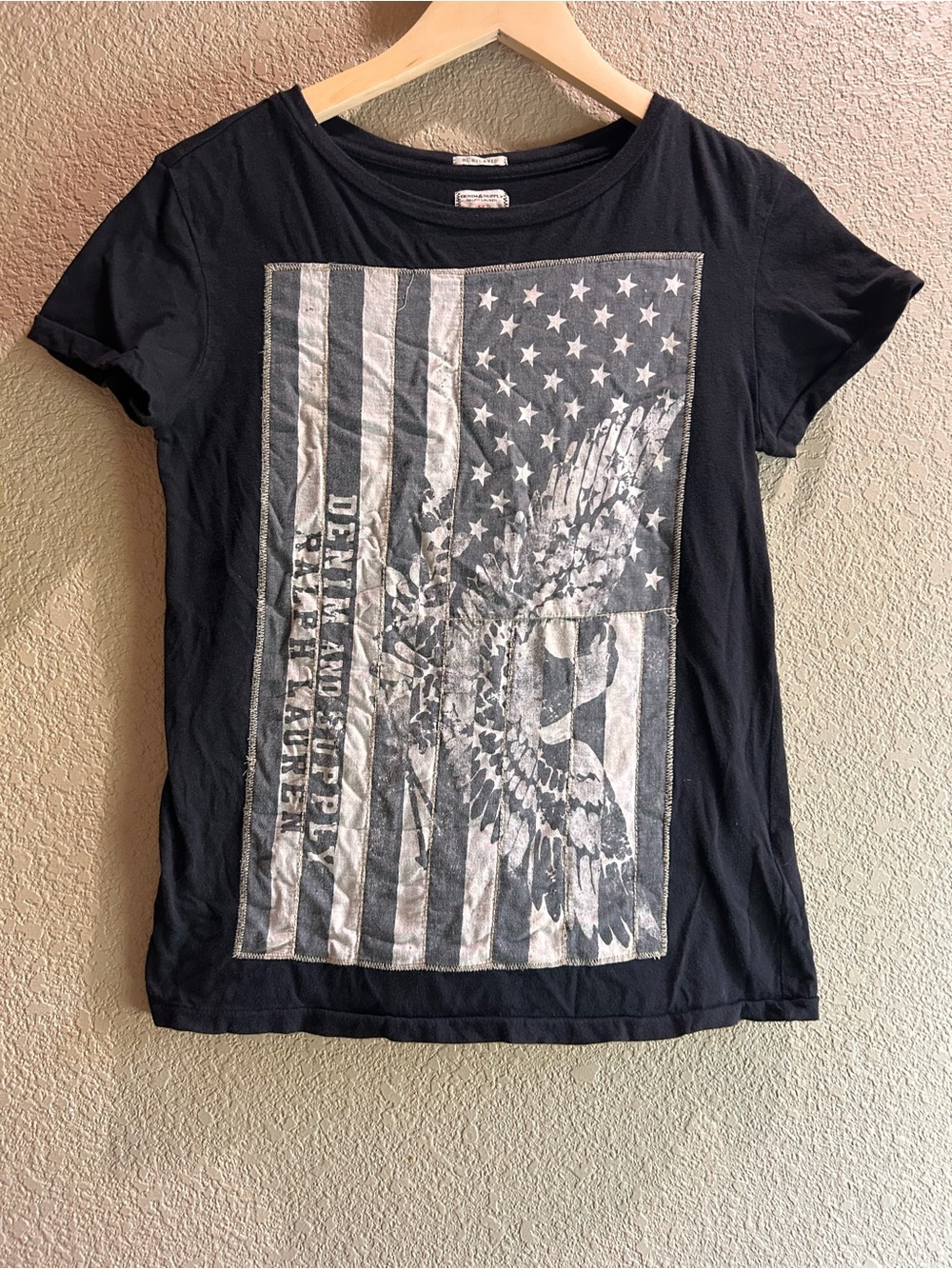 Vintage Ralph Lauren Denim & Supply American Flag Eagle Black Tee